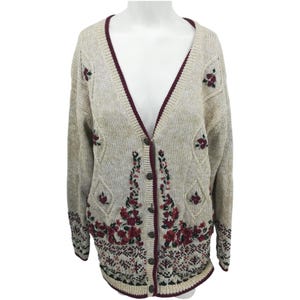 Vintage Hand Embroidered V-Neck Cardigan Sweater Size XL Christopher & Banks