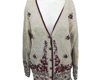 Vintage Hand bestickt V-Neck Cardigan Pullover Größe XL Christopher & Banks