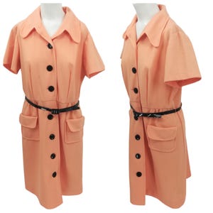 Vintage Sears Fashion Button Front Collared Short Sleeve Dress Size XL? Orange