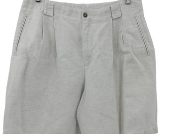Vintage Pleated Linen Safari Shorts Size 16 LizSport Wide Leg Tan Khaki 90s Y2K