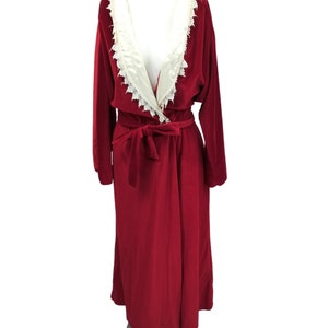 Vintage Red Velvet Satin Lace Robe Size Large Pinup Barbazon Long Pockets