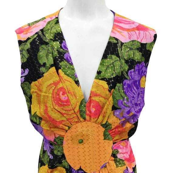 Vintage 70s Floral Metallic Sleeveless Maxi Sheat… - image 4