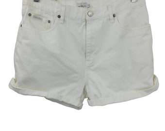 Vintage Calvin Klein CK White Jean Shorts Size 12 Denim Cotton Rolled Cuff Y2K