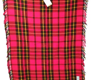Vintage Faribo Catnapper Plaid Blanket 45" x 50" NWT New NOS Tartan Rosso Giallo