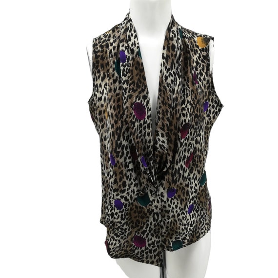 Vintage Bora Bora 100% Silk Leopard Wrap Blouse Ve