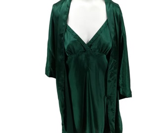 Vintage Fredericks of Hollywood Pajama Nightie Robe Negligee Set Size L Green