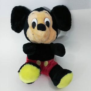 Vintage Stuffed Mickey Mouse Plush Sitting Made In Korea Animal Toy 10&quot;