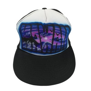Vintage Hawaii Snap Back Gorra de béisbol Airbrush One Size Trucker 90s 80s Negro Azul Púrpura