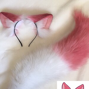 Pink fox ears tail-fluffy fur ears-White wolf ears-Faux ears-wolf ears cosplay-fox ears cosplay-Halloween-Lolita-orange Hair band-Animal ear