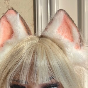 Pink fox ears-fluffy fur ears-Pink wolf ears-Faux ears-ears cosplay-fox ears cosplay-Halloween-Lolita-Hair band-Animal ear-Gift-party ear