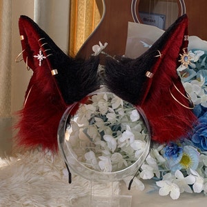 Cosplay red Wolf ear headband-anime cosplay-petplay-furry ears-Brown wolf simulation fox ears vampire Halloween gift-Lolita-party ears Gift