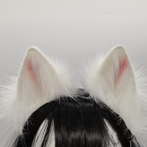 Pink White fox ears-fluffy fur ears-White wolf ears-Faux ears-wolf ears cosplay-fox ears cosplay-Halloween-Lolita-Hair band-Animal ear-Gift