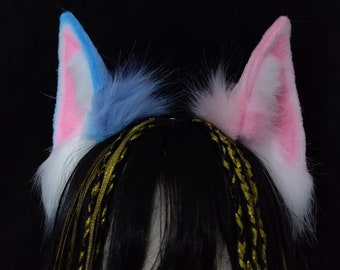 Cosplay Blue pink Wolf ear headband-petplay-furry ears-White wolf simulation fox ears vampire Halloween gift-Lolita-party ears-cute ears
