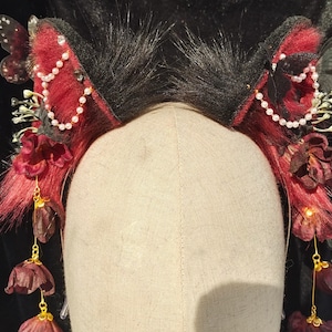 Cosplay Red Wolf ear headband-petplay-furry ears-Black Dog ear simulation fox ears vampire Halloween gift-Lolita-party ears-cute red ears