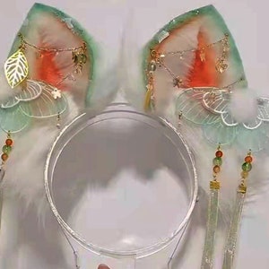 kitten bowknot Green Ears-Cosplay Cat Ear, Cat Ears With Bow, Cosplay Ear, Anime Cosplay, Cat Head Band, Cute Ears,Handmade-Halloween-Lolita