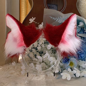 Cosplay red Wolf ear headband-anime cosplay-petplay-furry ears-Brown wolf simulation fox ears vampire Halloween gift-Lolita-party ears Gift