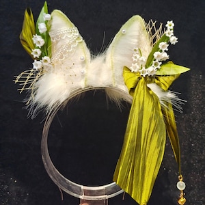 Realistic Green Rabbit ears-Halloween-Lolita-Party ear-Floppy bunny ears-cosplay Christmas gift-Flower ears-Faux ears-little rabbit ears