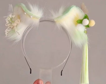 kitten Green Ears-Cosplay Cat Ear, Roll the ear cat ears， Cosplay Ear, Anime Cosplay, Cat Head Band, Cute Ears,Handmade-Halloween-Lolita