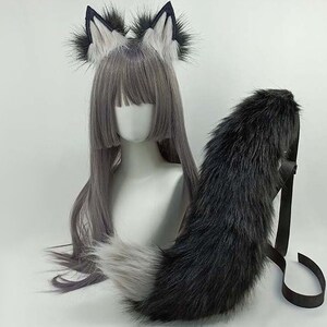 Cosplay Gray Wolf ear headband-anime cosplay-petplay-furry ears-Black wolf simulation fox ear vampire Halloween gift-Lolita-party ear gift