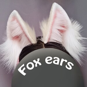 Pink White fox ears-fluffy fur ears-White wolf ears-Faux ears-wolf ears cosplay-fox ears cosplay-Halloween-Lolita-Hair band-Animal ear-Gift