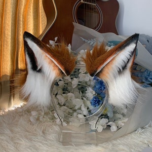 Red fox ears-fluffy fur ears-White wolf ears-Faux ears-wolf ears cosplay-fox ears cosplay-Halloween-Lolita-orange Hair band-Animal brown ear