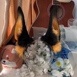 Doberman pinscher ear headband-petplay-furry ears-Black brown Dog ear simulation fox ears vampire Halloween gift-Lolita-party ears-cute ears