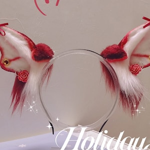 Gothic Red Bat Cat ears Halloween Inspired Cosplay Costume-cosplay ear-Aritificial furry ears Realistic Anubis wolf ear-Faux fur ear-Lolita
