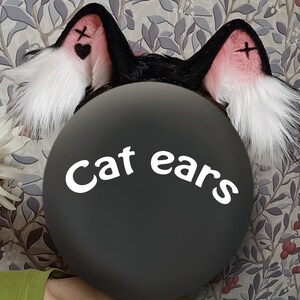 kitten Black Pink Ears-Cosplay Cat Ear, Cat Ears With Bow, Cosplay Ear, Anime Cosplay, Cat Head Band, Cute Ears,Handmade-Halloween-Lolita