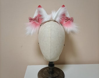 kitten bowknot pink Ears-Cosplay Cat Ear, Cat Ears With Bow, Cosplay Ear, Anime Cosplay, Cat Head Band, Cute Ears, Handmade-Halloween-Lolita