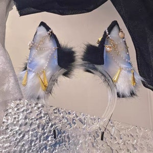 Cosplay Blue Wolf ear headband-petplay-furry ears-Black Dog ear simulation fox ears vampire Halloween gift-Lolita-party ears-cute ears-Pearl