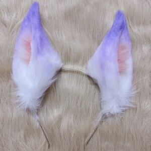 Purple fox ears-fluffy fur ears-blue wolf ears-Faux ears-wolf ears cosplay-fox ears cosplay-Halloween-Lolita-Hair band-Animal ear-Gift