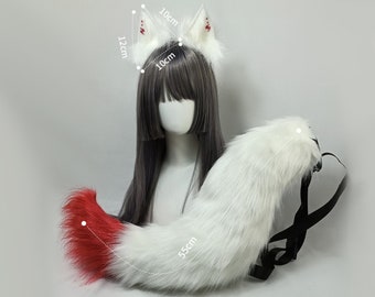 White fox ears tails-fluffy fur ears-White wolf ears tail-Faux ears-wolf ears tail cosplay-fox ears cosplay-Halloween-Lolita-Hair band-Gift