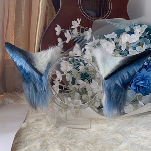 Bluefox ears-fluffy fur ears-Yellow wolf ears-Faux ears-wolf ears cosplay-fox ears cosplay-Halloween-Lolita-Hair band-Animal ear-Gift