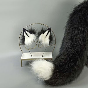 Cosplay Black white Wolf ear headband-anime cosplay-petplay-furry ears-Black wolf simulation fox ear vampire Halloween gift-Lolita-party ear