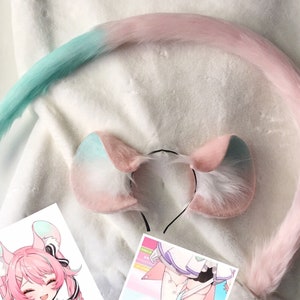 Pink mouse ears tail-Cosplay Mouse Ear-Round ear-Cosplay Ear-Anime pink Cosplay-Cute Ears-Handmade-Halloween-Lolita-party ears-Her gift