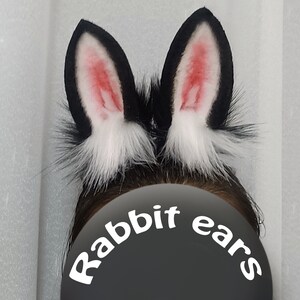 Realistic Black Rabbit ears-Halloween-Lolita-Party ear-Floppy bunny ears-cosplay Christmas gift-fluffy fur ears-Faux ears-little rabbit ears