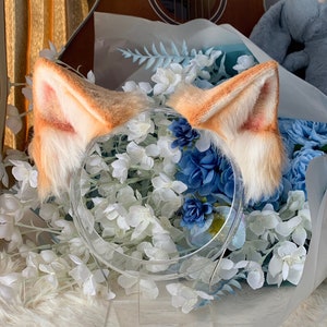 Orange cat Ears-Cosplay Cat Ear, Cat hairclip Ears，Cosplay Ear, Anime Cosplay,White Cat hairclip, Cute Ears,Handmade-Halloween-Lolita