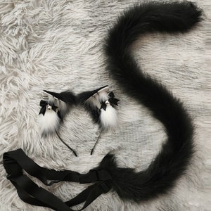 kitten Black Ears-Cosplay Cat Ear-Cat Ears With Bow-Cosplay Ear-Anime Cosplay-Cat Head Band, Cute Ears-Handmade-Halloween-Lolita-party ears