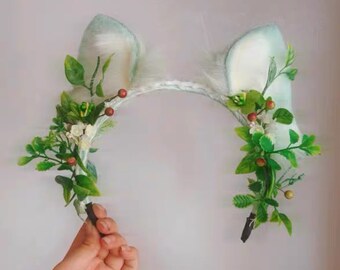 kitten Green Ears-Cosplay Cat Ear, Cat Ears With green grass， Cosplay Ear, Anime Cosplay, Cat Head Band, Cute Ears,Handmade-Halloween-Lolita