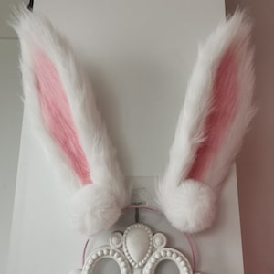 Realistic White Rabbit ears-Halloween-Lolita-Party ear-Floppy bunny ears-cosplay Christmas gift-fluffy fur ears-Faux ears-little rabbit ears