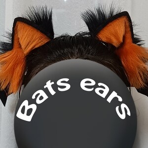 Gothic orange Bat Cat ear Halloween Inspired Cosplay Costume-cosplay ear-Aritificial furry ear Realistic Anubis wolf ear-Faux fur ear-Lolita