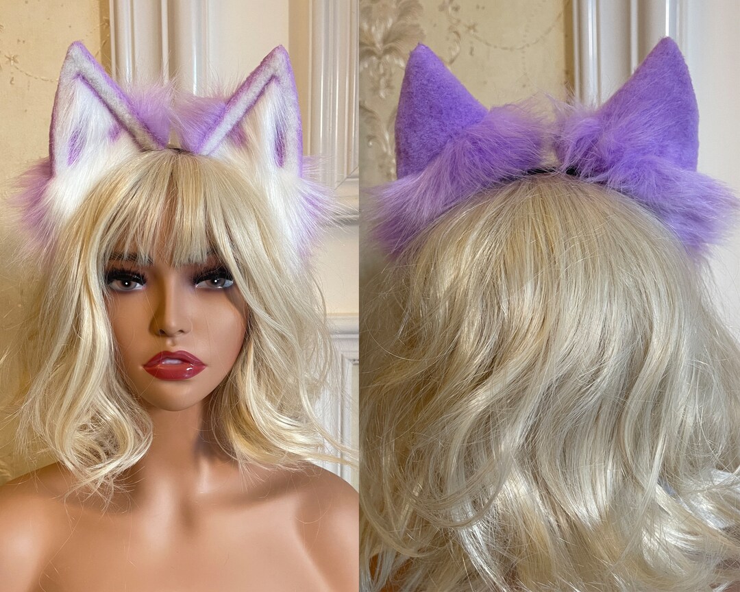 Kitten Purple Earscosplay Cat Earcat Ears With Bowcosplay Etsy