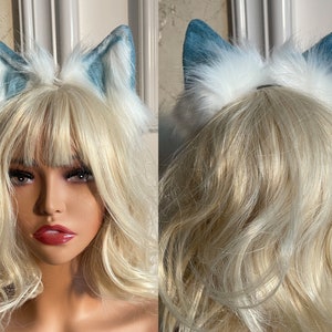 kitten Blue Ears-Cosplay Cat Ear-Cat Ears With Bow-Cosplay Ear-Anime Cosplay-Cat Head Band, Cute Ears-Handmade-Halloween-Lolita-party ears