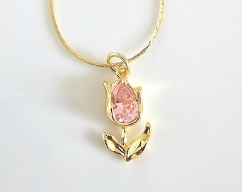 Necklace Crystal Pink Tulip