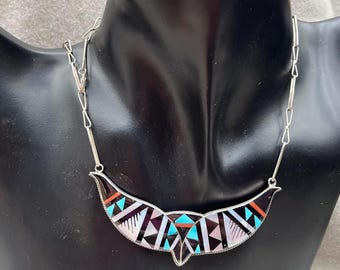 Zuni Inlay Necklace and Earring Set - S.Boone