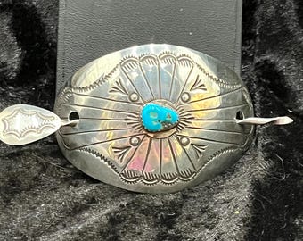 Native American Sterling Turquoise Hair Barette -