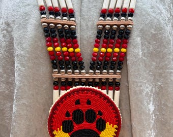Woman’s Beaded Bone Breastplate w/ Earrings - Sun Bear