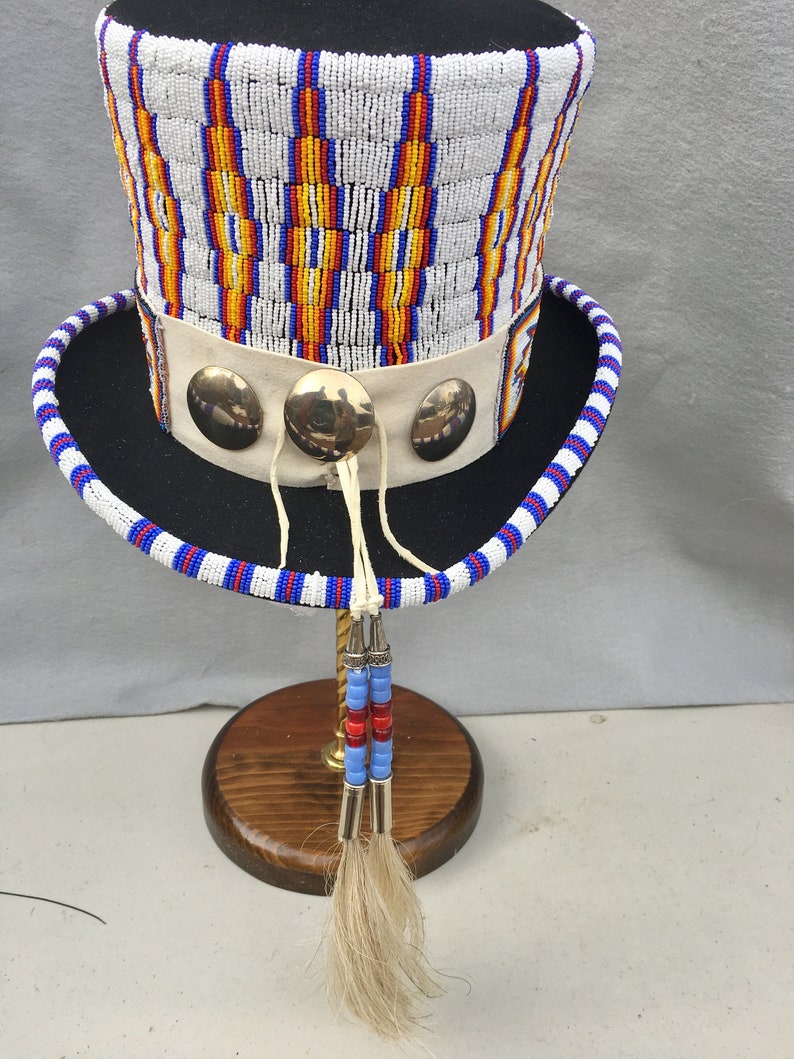 Native Style Beaded Top Hat with Horsehair Tassels Etsy