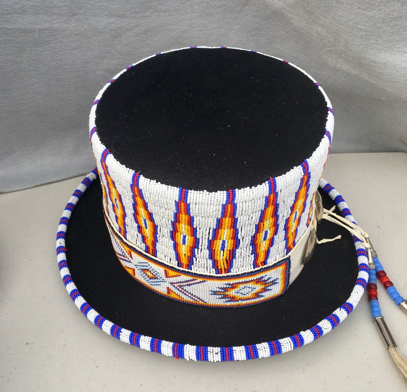 Native Style Beaded Top Hat with Horsehair Tassels Etsy