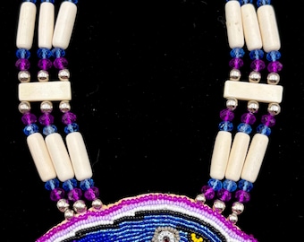 Beaded Medallion Necklace - Blue Eagle